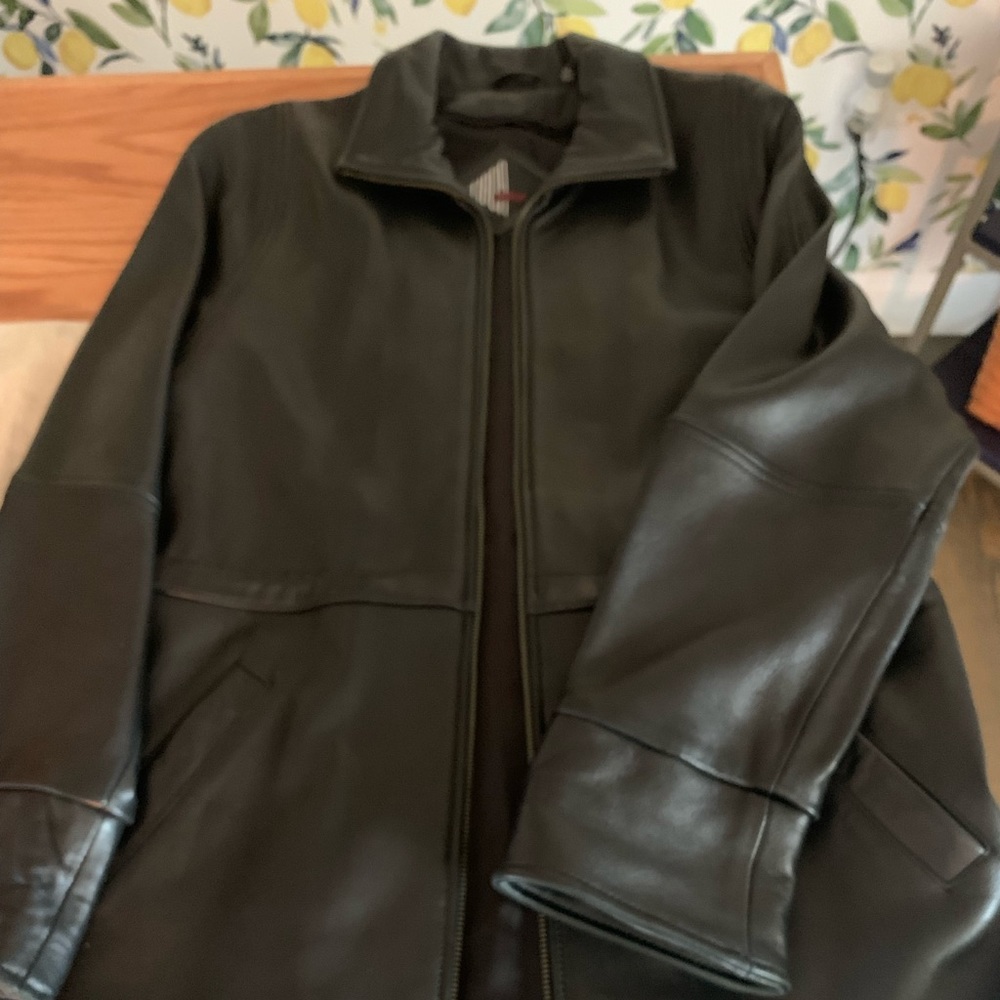 Black leather3/4 length coat
